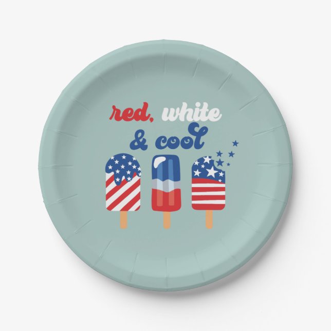 July 4th Red White Blue Birthday Paper Plates (Front)