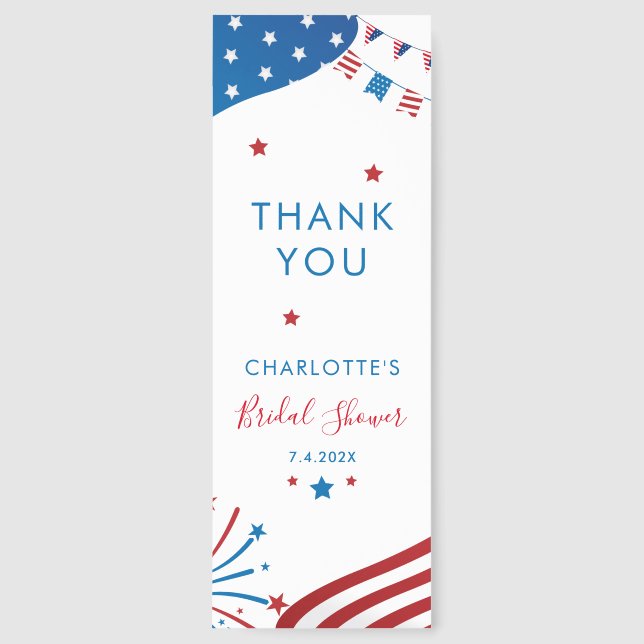 July 4th Red White Blue Bridal Shower Thank You Bookmarks (Front)