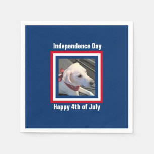 July 4th Red, White, Blue Cute Dog Wearing Scarf Napkins