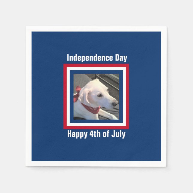 July 4th Red, White, Blue Cute Dog Wearing Scarf Napkins (Front)