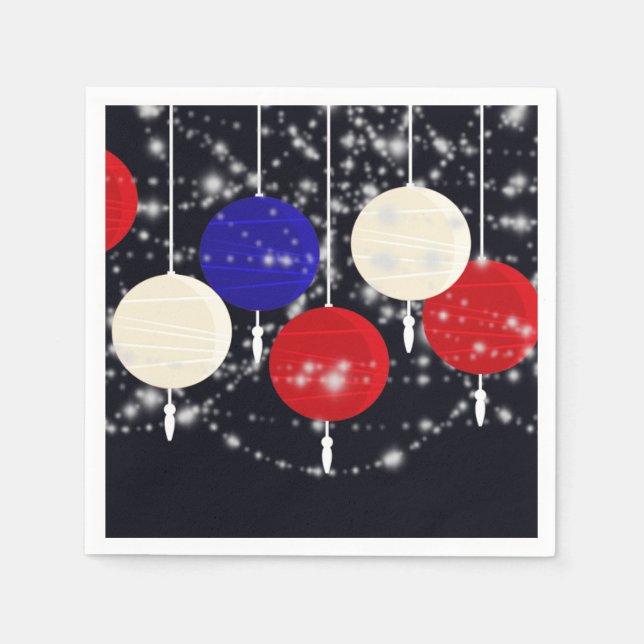 July 4th Red White Blue Globe Lanterns Napkins (Front)