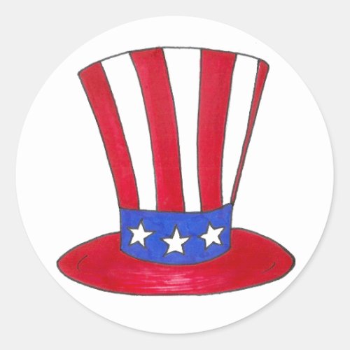 July 4th Red White Blue Patriotic Uncle Sam Tophat Classic Round Sticker