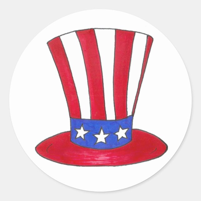 July 4th Red White Blue Patriotic Uncle Sam Tophat Classic Round Sticker (Front)