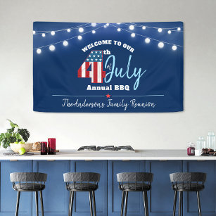 July 4th Red White Blue Patriotic USA Flag Lights Banner