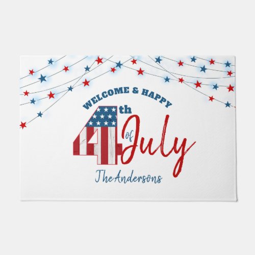 July 4th Red White Blue Patriotic USA Flag Stars Doormat