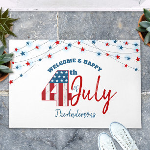 July 4th Red White Blue Patriotic USA Flag Stars Doormat