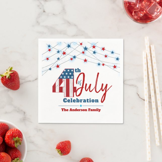 July 4th Red White Blue Patriotic USA Flag Stars Napkins (Insitu)