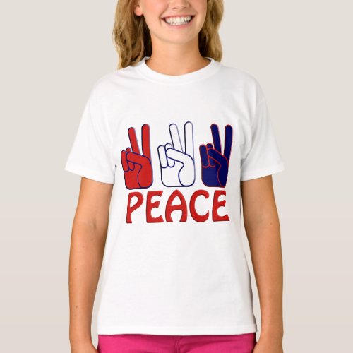 July 4th Red White  Blue Peace Girls T_Shirt