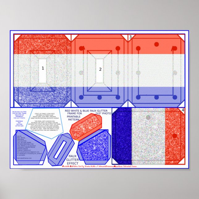 July 4th Red White Blue Sparkle Selfie Frame Craft Poster (Front)