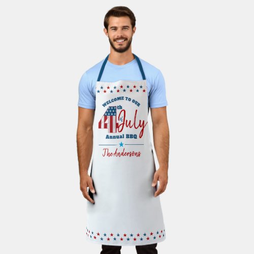 July 4th Red White Blue Stars USA Flag Patriotic Apron