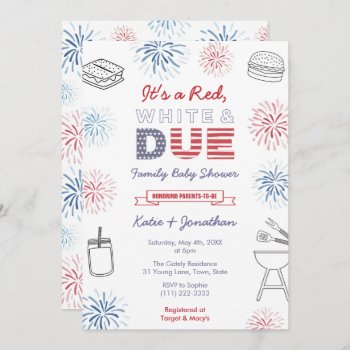 July 4th Red White Due Family Baby Shower Party In Invitation by DulceGrace at Zazzle