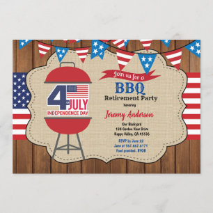 July 4th retirement Party BBQ celebration Invitation