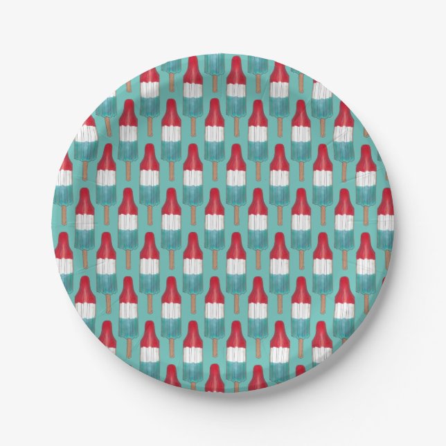July 4th Rocket Pop Patriotic Popsicle Red Blue Paper Plates (Front)