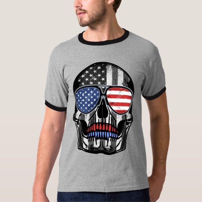 JULY 4TH SKULL INDEPENDENCE DAY GIFT T-Shirt (Front)