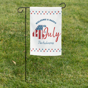 July 4th Stars Red White Blue Rustic USA Name Bold Garden Flag