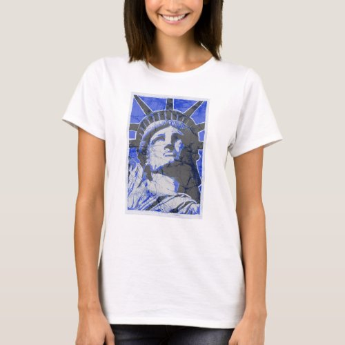 July 4th Statue of Liberty Batik style in Blue T_Shirt