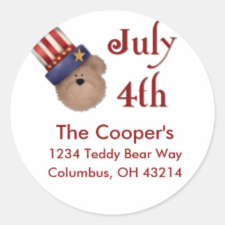 July 4th Teddy Bear Address Labels/Stickers Classic Round Sticker