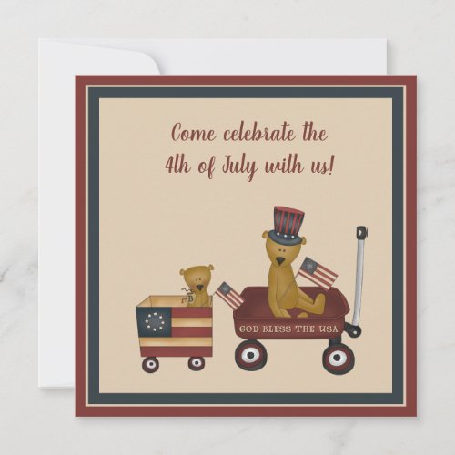  July 4th Teddy Bear On Parade Party Invitation