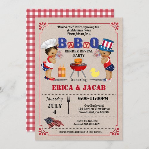July 4th twins couples BBQ baby shower Invitation