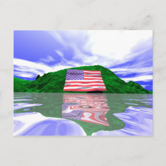 July 4th U.S. Flag and Green Hills Postcard