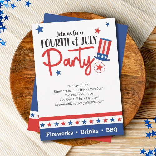 July 4th Uncle Sam Red White Blue Party Invitation