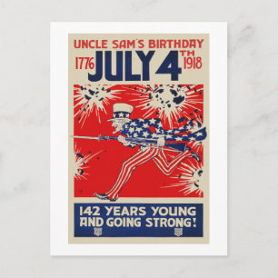 July 4th Uncle Sam's Birthday WWI Propaganda Postcard