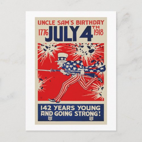July 4th Uncle Sams Birthday WWI Propaganda Postcard