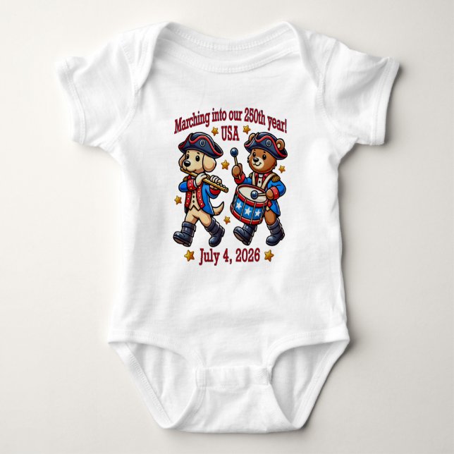 July 4th USA 250th Anniversary Semiquincentennial  Baby Bodysuit (Front)