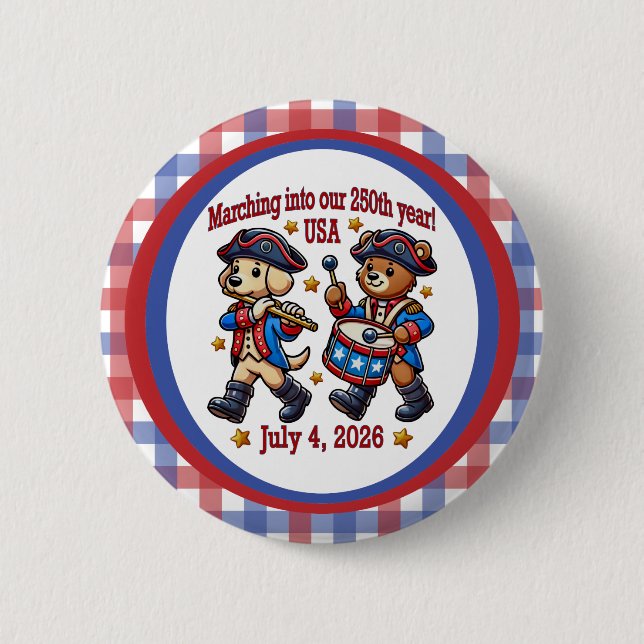 July 4th USA 250th Anniversary Semiquincentennial  Button (Front)