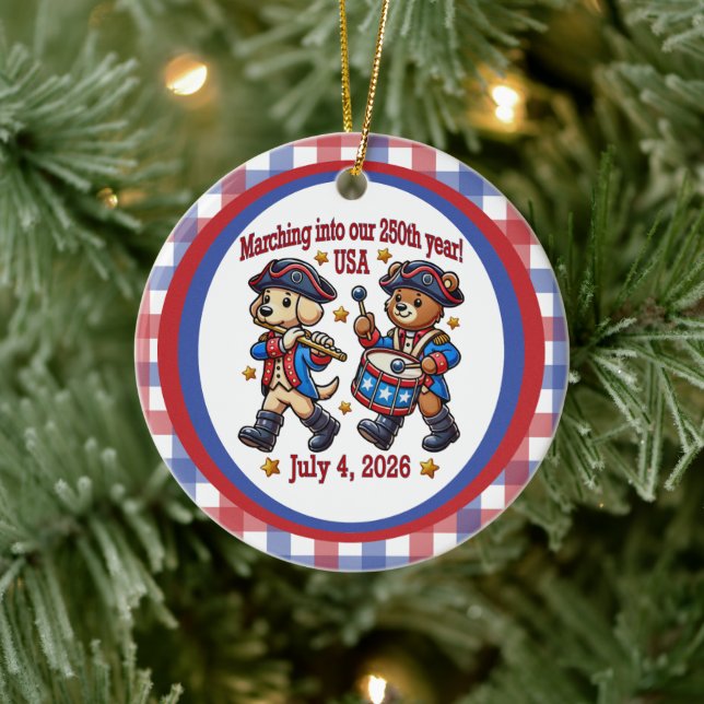 July 4th USA 250th Anniversary Semiquincentennial  Ceramic Ornament (Tree)