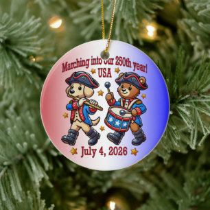 July 4th USA 250th Anniversary Semiquincentennial  Ceramic Ornament