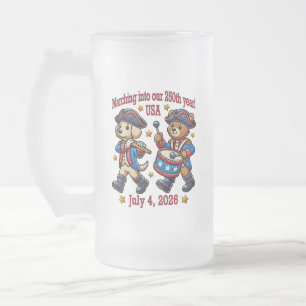 July 4th USA 250th Anniversary Semiquincentennial Frosted Glass Beer Mug