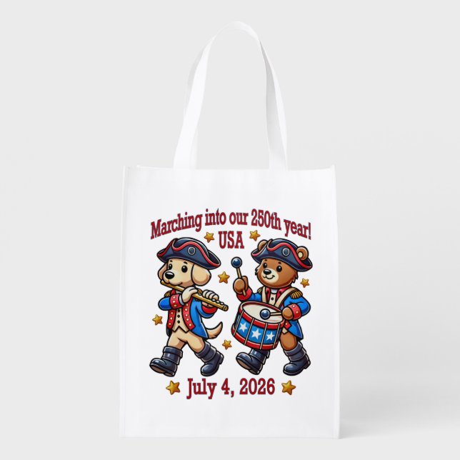 July 4th USA 250th Anniversary Semiquincentennial  Grocery Bag (Back)
