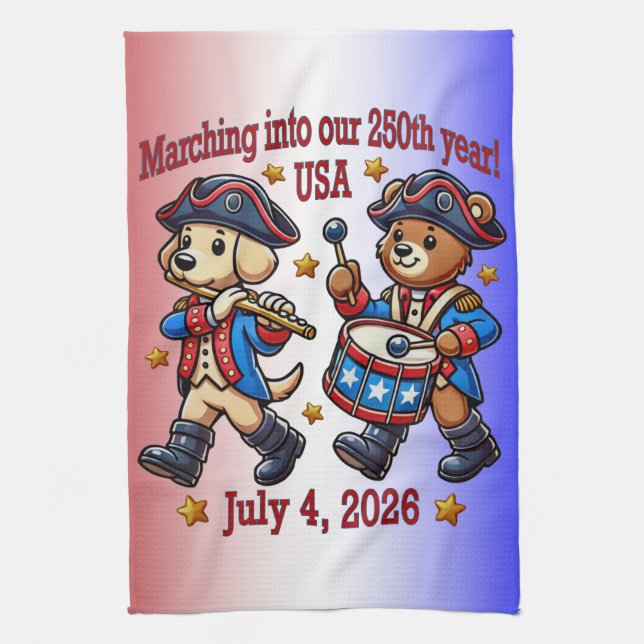 July 4th USA 250th Anniversary Semiquincentennial  Kitchen Towel (Vertical)