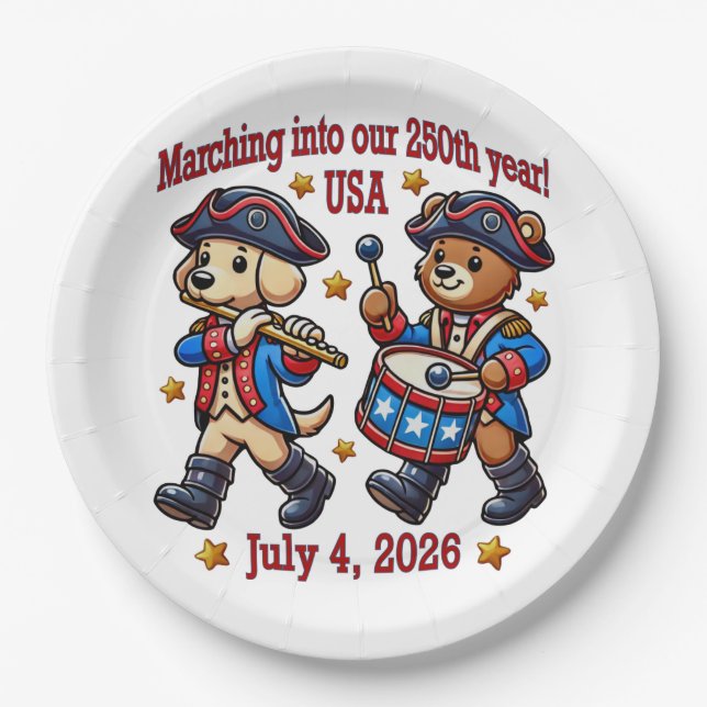 July 4th USA 250th Anniversary Semiquincentennial  Paper Plates (Front)