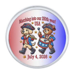 July 4th USA 250th Anniversary Semiquincentennial  Silver Finish Lapel Pin