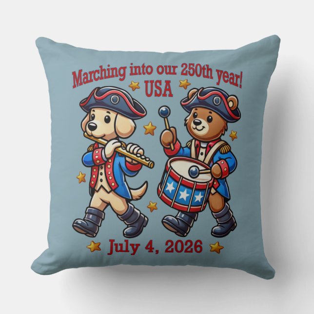 July 4th USA 250th Anniversary Semiquincentennial  Throw Pillow (Front)