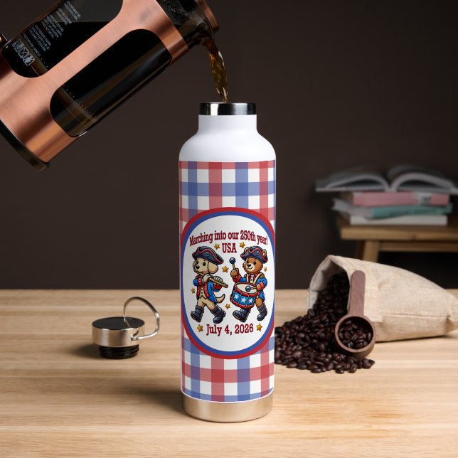 July 4th USA 250th Anniversary Semiquincentennial  Water Bottle (Coffee (Rotated))