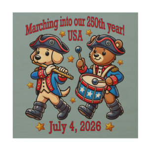 July 4th USA 250th Anniversary Semiquincentennial Wood Wall Art