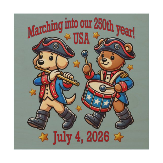 July 4th USA 250th Anniversary Semiquincentennial  Wood Wall Art (Front)