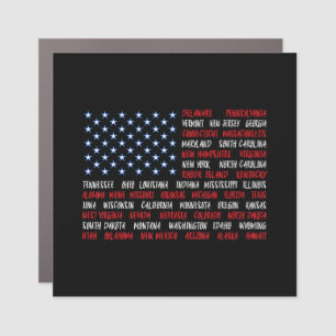 July 4th USA American Flag All 50 State Names Car Magnet