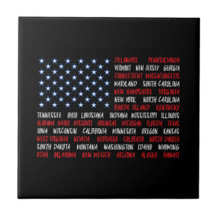 July 4th USA American Flag All 50 State Names Ceramic Tile