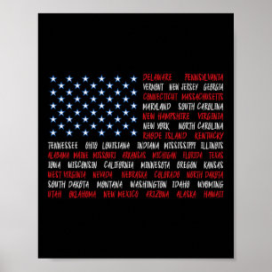 July 4th Usa American Flag All 50 State Names Wome Poster
