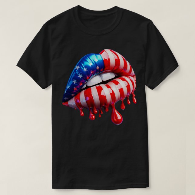 July 4th USA flag womans lips where the lipstick a T-Shirt (Design Front)