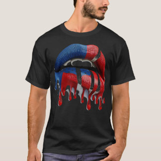 July 4th USA flag womans lips where the lipstick a T-Shirt