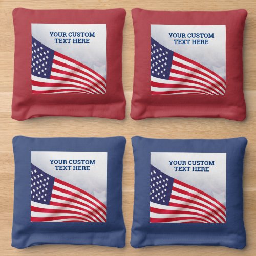 July 4th USA Patriotic American Flag Custom Text  Cornhole Bags