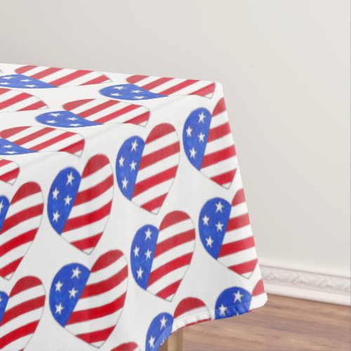 July 4th USA Patriotic Stars Stripes Heart Print Tablecloth