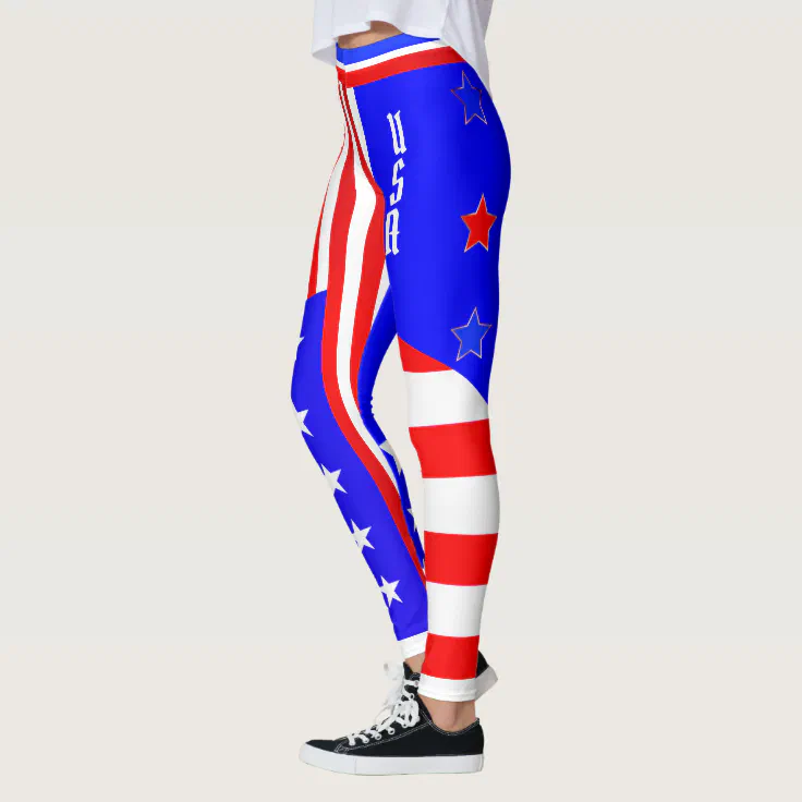 July 4th USA Red White Blue Stars and Stripes Leggings | Zazzle