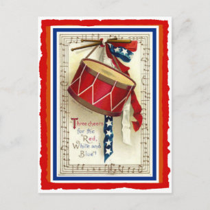 July 4th Vintage Marching Drum Red White & Blue Postcard