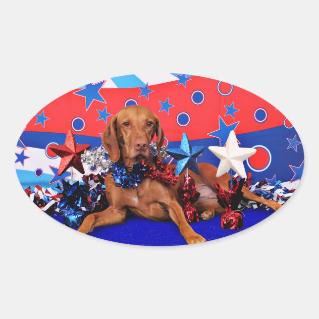 July 4th - Vizsla - Reagan Oval Sticker (Front)